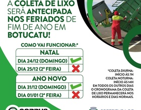 Coleta seletiva terá horário diferenciado nos feriados de Natal e Ano Novo