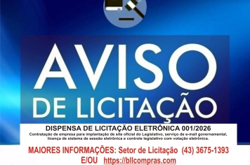 PROCESSO LICITATÓRIO Nº 001/2026 - DISPENSA ELETRÔNICA DE LICITAÇÃO 001/2026