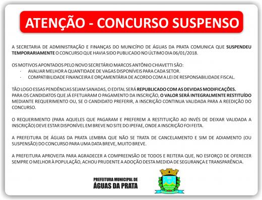 PREFEITURA SUSPENDE CONCURSO PARA AJUSTES E BREVE REEDIÇÃO