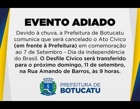 Ato Cívico e Desfile da Independência são cancelados devido tempo instível