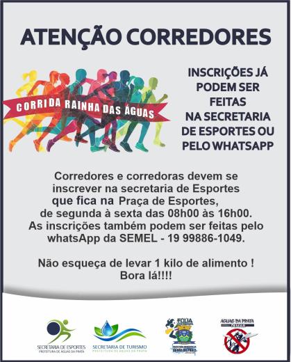 MUDANÇA NO LOCAL DE INSCRIÇÃO PARA A CORRIDA RAINHA DAS ÁGUAS
