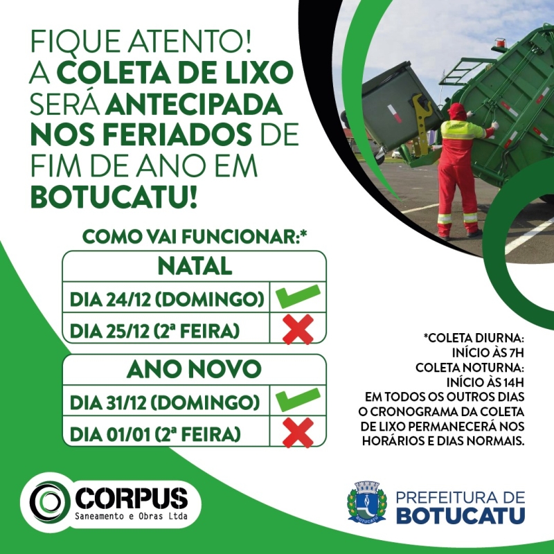 Coleta seletiva terá horário diferenciado nos feriados de Natal e Ano Novo