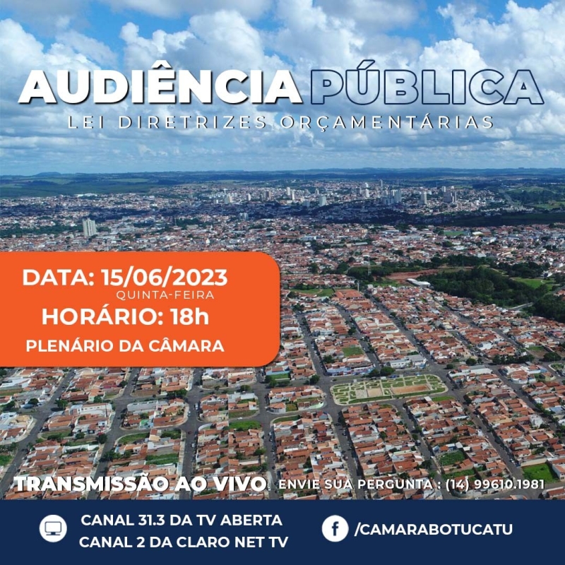 Câmara de Botucatu sediará audiência pública para elaboração da LDO 2024