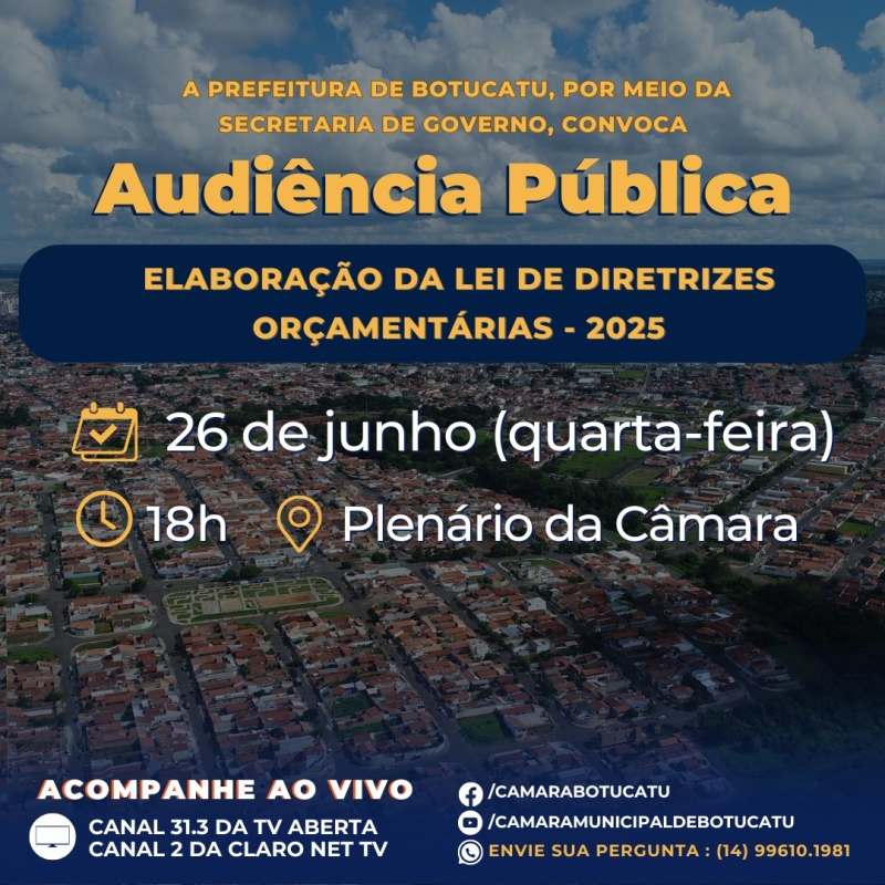 Prefeitura de Botucatu convoca Audiência Pública para elaboração da LDO 2025