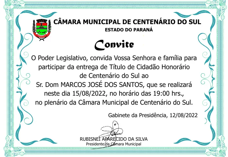 Sessão Solene para entrega de Título de Cidadão Honário