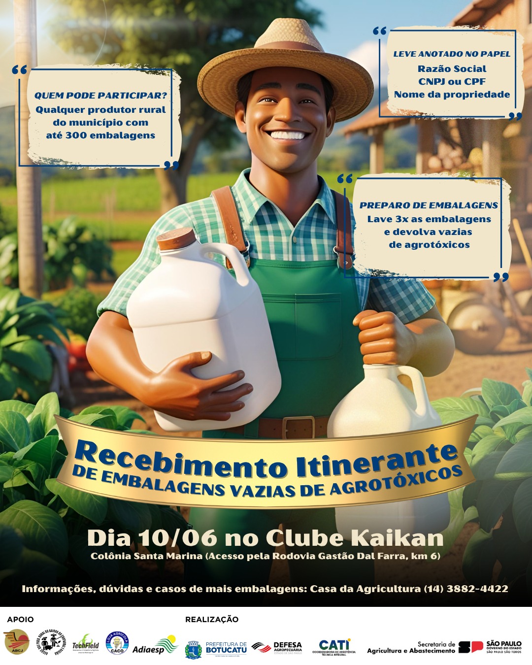 Agricultura fará o 10º Recebimento Itinerante de Embalagens Vazias de Agrotóxicos
