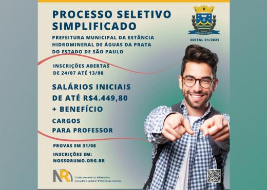 PROCESSO SELETIVO PARA PROFESSORES EM ÁGUAS DA PRATA